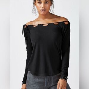 NWT Fabletics Women's Black Off-Shoulder Top Size XXL